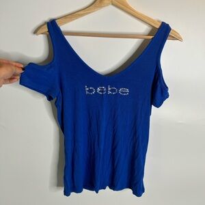 BEBE OFF SHOULDER BLUE TANK TOP W JEWELS ⭐️